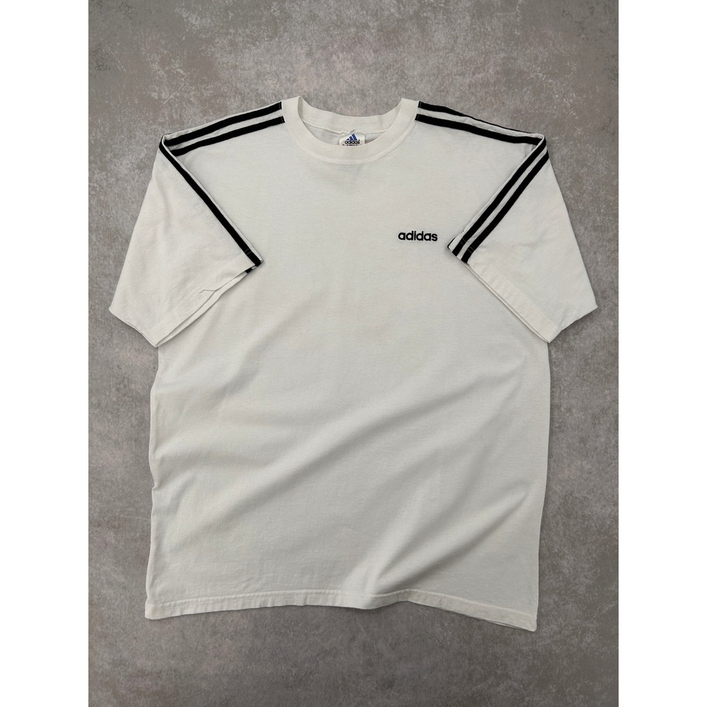 Adidas Mens Vintage 90s White 3 Stripe Short Sleeve Cotton T-Shirt Size M